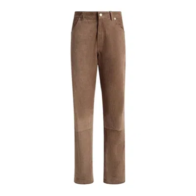Bally Calf Suede Straight Trousers In Brown