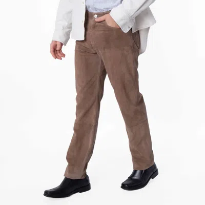 Bally Calf Suede Straight Trousers In Brown