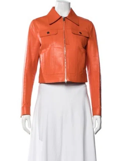 Pre-owned Bally Calfskin Biker Jacket In Orange