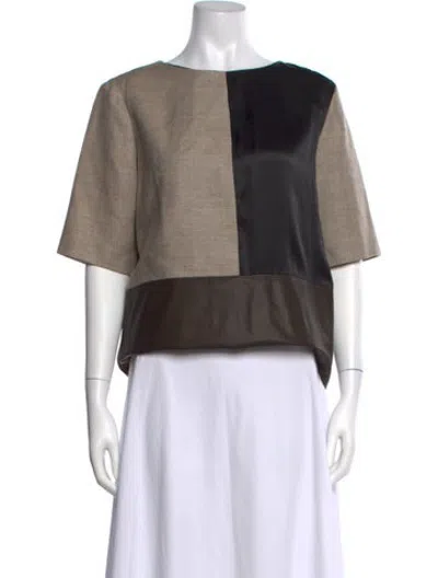 Pre-owned Bally Calfskin Colorblock Pattern Top In Brown