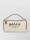 BALLY CANVAS AND LEATHER HANDBAG WITH ROUND HANDLE AND CONTRAST PIPING