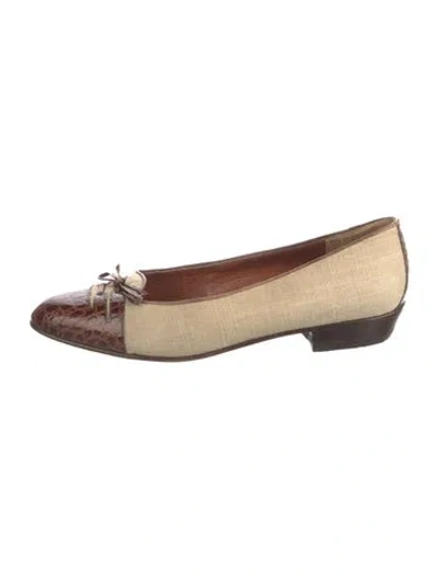 Pre-owned Bally Canvas Animal Print Ballet Flats In Brown