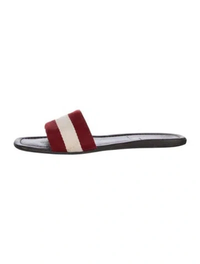 Pre-owned Bally Canvas Striped Slides In Red
