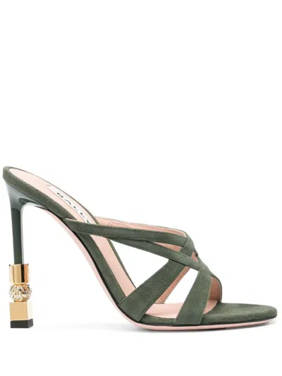 Bally Strappy Suede Mules With Embellished Heel In Green