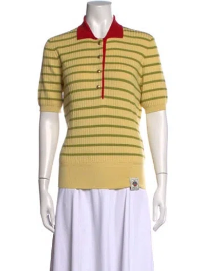 Pre-owned Bally Cashmere Striped Polo In Yellow