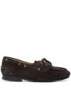 Bally Cedar Brown Leather Moccasins With Panelled Design And Lace-up Detail In Black