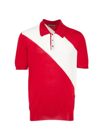 Bally Colour-block Knitted Polo In Red