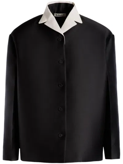 Bally Contrast-collar Silk Jacket In Black