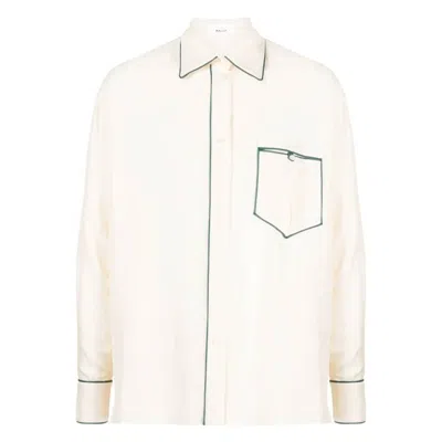 Bally Contrast Piping Relaxed Silk Shirt In White