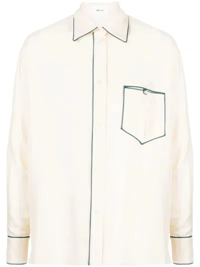 BALLY CONTRAST-PIPING SILK PYJAMA SHIRT