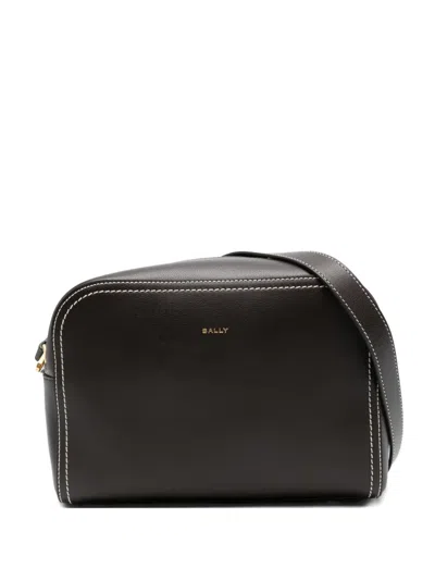 Bally Contrast-stitch Leather Shoulder Bag In Black