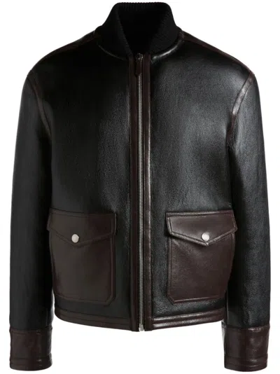 Bally Contrasting-trim Leather Bomber Jacket In Black