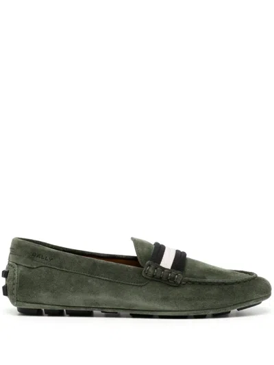 Bally Contrasting-trim Leather Loafers In Green