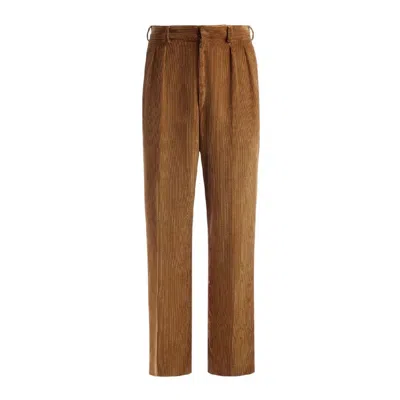 Bally Corduroy Cotton Tailored Pants In Brown