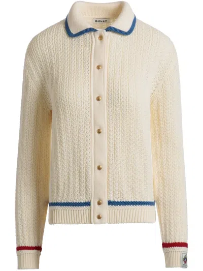 Bally Striped Open-knit Cotton Cardigan In White