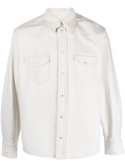 Bally Pearl-detail Denim Shirt In White