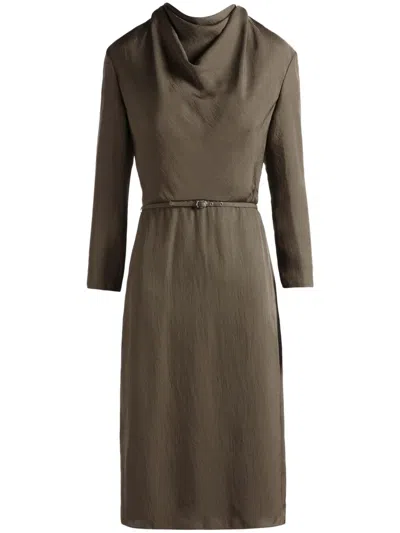 Bally Cowl-neck Belted Midi Dress In Green