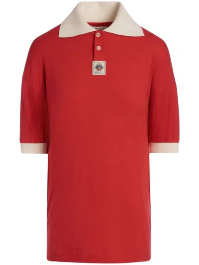 Bally Crest Cotton Polo Top In Swiss Red/bone