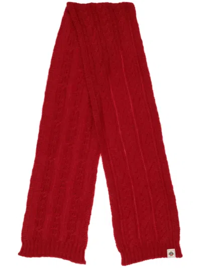 Bally Crest-logo Cable-knit Scarf In Red