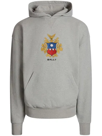 Bally Crest-logo Cotton Hoodie In Grey