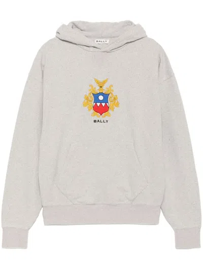 Bally Crest-logo Cotton Hoodie In Grey