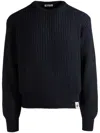 Bally Ribbed Knit Crewneck Sweater With Straight Hem In Blue