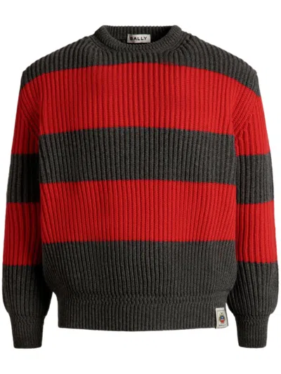 Bally Logo-patch Striped Jumper In Red