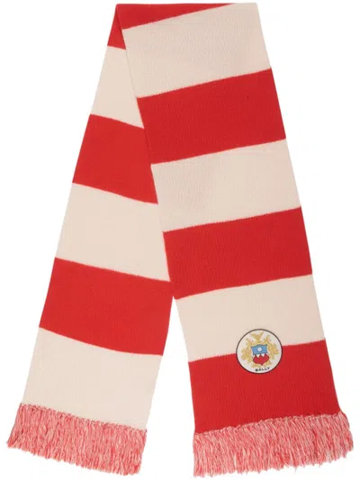 Bally Crest Motif Wool Scarf In Red