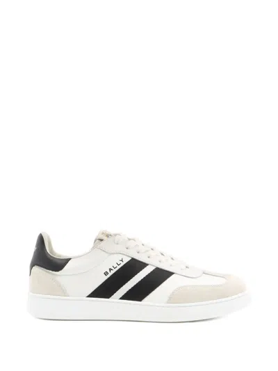 Bally Crest Striped Leather Sneakers In White