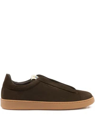 Bally Crest Suede Sneakers In Brown