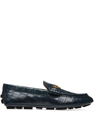 Bally Crocodile-embossed Loafers In Blue