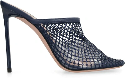 Bally Crystal Fishnet Mules In Navy