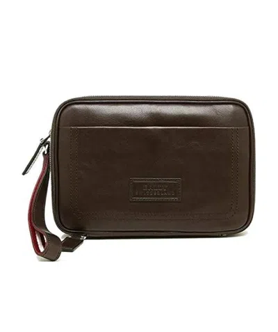 Bally Dark Brown Logo Details Handbag In Black