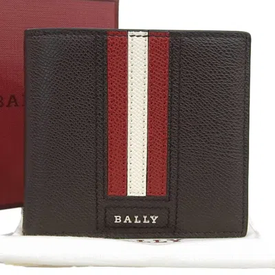 Pre-owned Bally Dark Brown Red Color White Leather Wallet (bi-fold) () In Dark Brown, Red Color, White