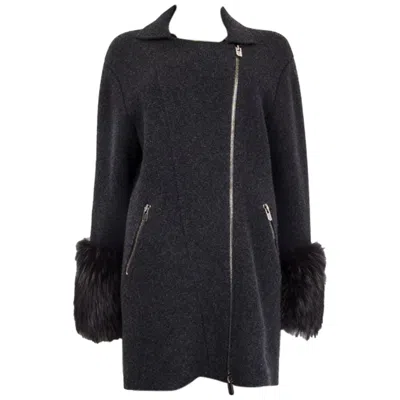 Pre-owned Bally Dark Grey Wool & Cashmere Fur Cuff Knit Jacket 36 S In Gray