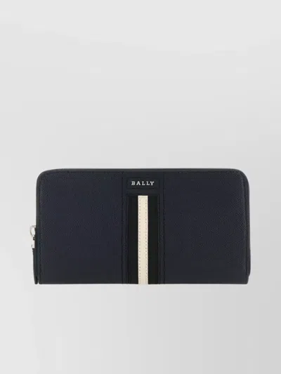 Bally Dark Leather Wallet With Contrast Stripe In Blue