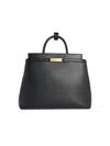 Bally Structured Leather Shoulder Bag Top Handle In Black