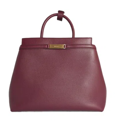 Bally Deco Leather Tote Bag In Burgundy