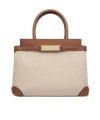 Bally Deco Small Tote Bag In Beige Canvas And Brown Leather