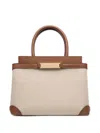Bally Deco Small Tote Bag In Beige Canvas And Brown Leather