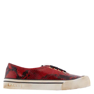 Bally Deep Ruby Lyder Snakeskin-effect Low-top Sneakers In Red