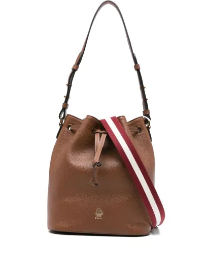 Bally Drawstring Leather Bucket Bag In Brown