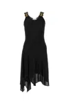 Bally Asymmetric Midi Dress With Ruffle Hem And V-neck In Black