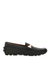 Bally Textured Leather Driver Loafers With Contrast Stripe In Black