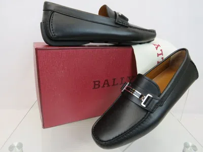 Pre-owned Bally Drulio Black Smooth Leather Metal Logo Driving Loafers Us 9.5 D Italy