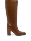 Bally Enilda Buckle-embellished Perforated Leather Knee Boots In Brown