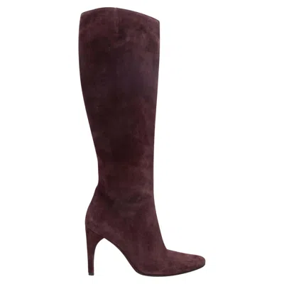 Pre-owned Bally Eggplant  Suede Heeled Knee-high Boots Size 7.5 In Black