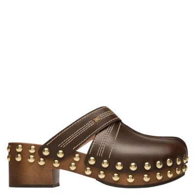 Bally Ele Studded Leather Clog Mules In Nude