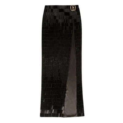 Bally Elegant Glass Beaded Silk Skirt In Black