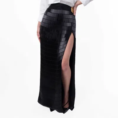 Bally Elegant Glass Beaded Silk Skirt, Brand Size 40 ( Us Size 4 ) In Black